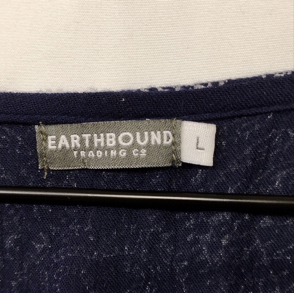 Earthbound Butterfly Style Shirt Aztec Print Poncho Women's L Blue White Boho - Picture 7 of 7